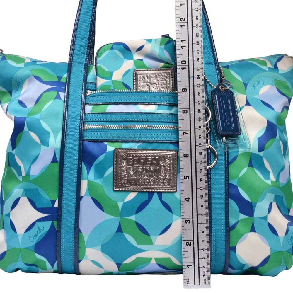 Coach Teal Blue Green Geometric Shoulder Tote - Picture 12 of 16